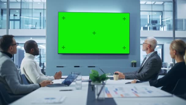 Zakelijke bijeenkomst Businesspeople Green Screen TV — Stockvideo