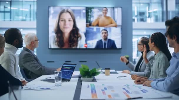 Biuro Video Call Spotkanie biznesowe — Wideo stockowe