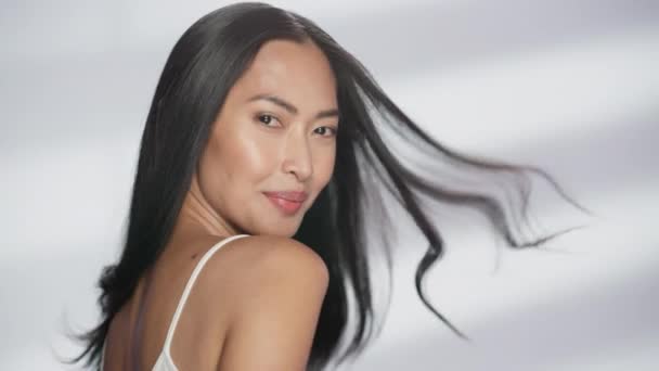 Close Up Portrait Asian Beauty Model — Stock Video
