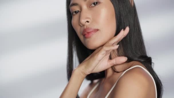 Nahaufnahme Porträt Asiatische Schönheit Modell — Stockvideo