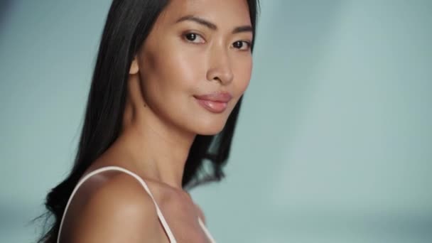 Close-up aziatische schoonheid model huidverzorging concept — Stockvideo