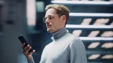 360 Degree man Using Smartphone on Street