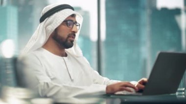 Saudi Emirati Arab Businessman Work Laptop Computer
