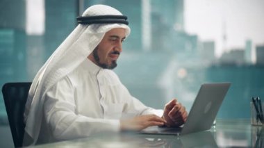 Saudi Emirati Arab Businessman Work Laptop Computer