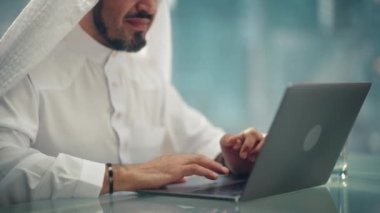 Saudi Emirati Arab Businessman Work Laptop Computer