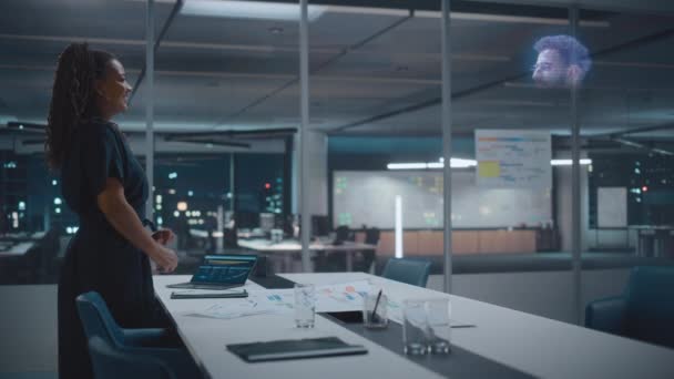 Futuristic Office Online Meeting Holographic — Vídeo de Stock