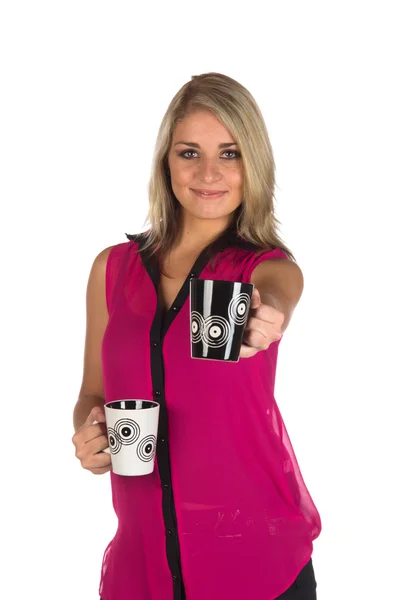 Młoda kobieta trzyma dwa Puchary — Zdjęcie stockowe