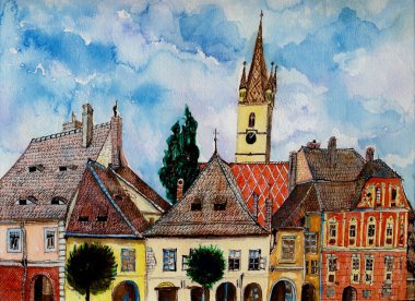 sibiu Transilvanya Protestan kilise kuleden