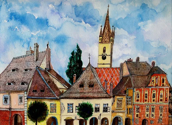 sibiu Transilvanya Protestan kilise kuleden