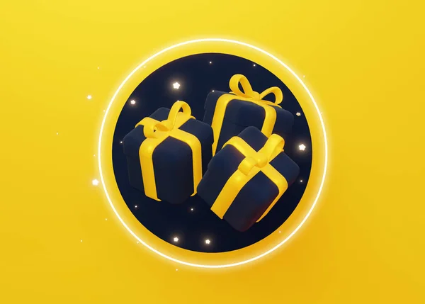 Presentes Parede Como Imagem Com Estrelas Brilhantes Fundo Amarelo Brilhante — Fotografia de Stock