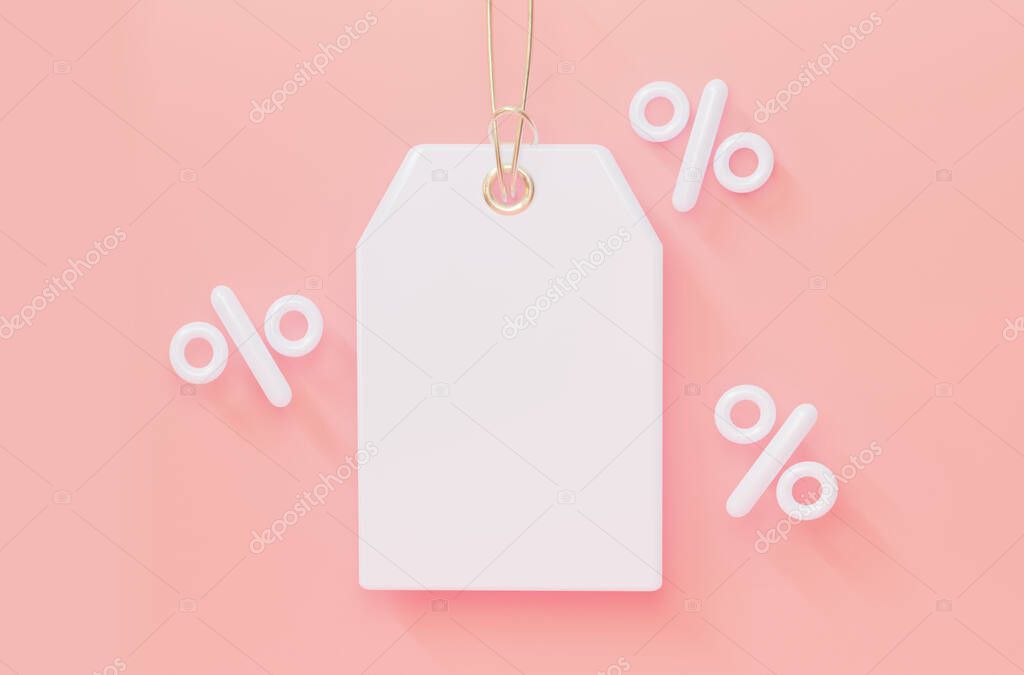 Empty tag with percentages. Sale with a discount. In pastel colors. 3d rendering