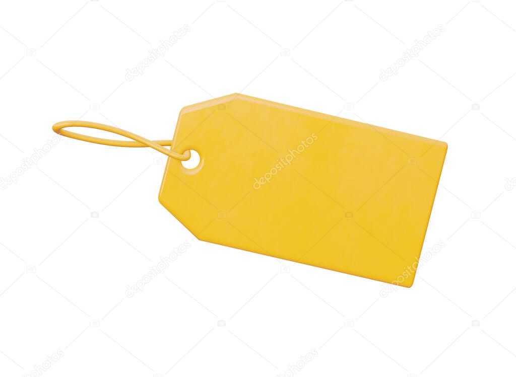 An empty plastic label, so that you can put your price. Yellow, isolated on a white background. 3d rendering