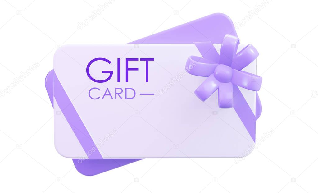 Gift card with ribbon. 3d rendering. Gift certificate.