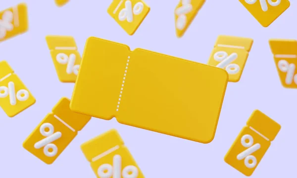 興味のある黄色のクーポンの背景。顧客のための忠実なプログラム,収益性の高い購入.オンラインストア。3Dレンダリング — ストック写真