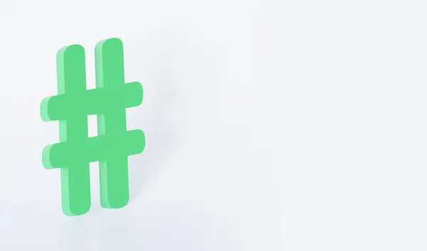 Grünes Hashtag-Symbol auf weißem Hintergrund, 3D-Rendering. — Stockfoto