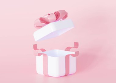 Pastel pembe arka planda güzel bir fiyonk ile açık beyaz bir hediye. 3d hazırlayıcı