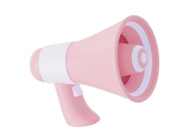 Plastik 3D megafon, pembe hoparlör. Satış duyurusu için. Pazarlama ve reklam. 3d oluşturma.