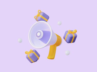 Mega satışı. Ödül kazanan bir etkinlik. Uçan hediyeli hoparlör konsepti. 3d oluşturma