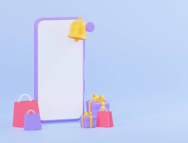 Cep telefonundan online satış bildirimi. Satılık ve teslimat. 3B görüntüleme