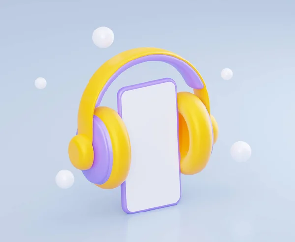 Mockup Smartphone White Blank Screen Yellow Headphones Rendering — Stock Photo, Image
