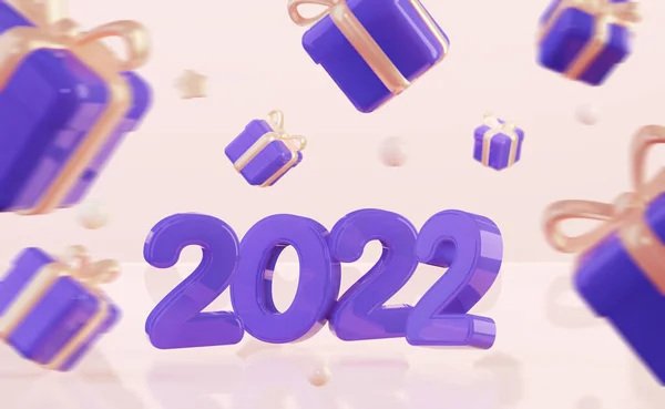 Kerstcadeaus Voor 2022 Vliegende Verspreide Purple Geschenken Weergave — Stockfoto