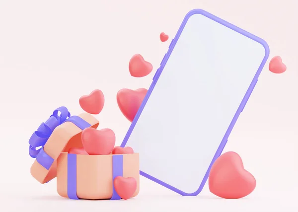 Burla Smartphone Con Una Pantalla Blanca Blanco Con Regalo Romántico —  Fotos de Stock