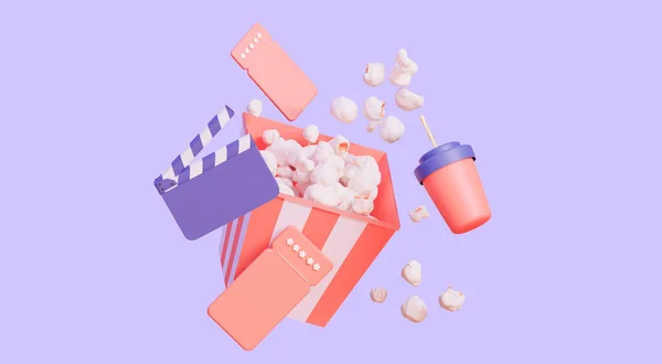 Popcorn Met Een Drankje Bioscoopkaartjes Voor Een Filmshow Weergave — Stockfoto