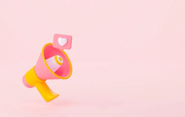 3D Pink luidspreker voor abonnementsmeldingen of als teken voor sociale netwerken. 3d destructie — Stockfoto