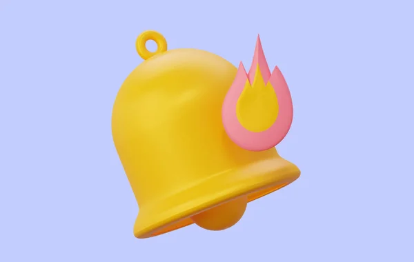 Importante notifica urgente. Un'icona di fuoco con una campana. rendering 3d. — Foto Stock