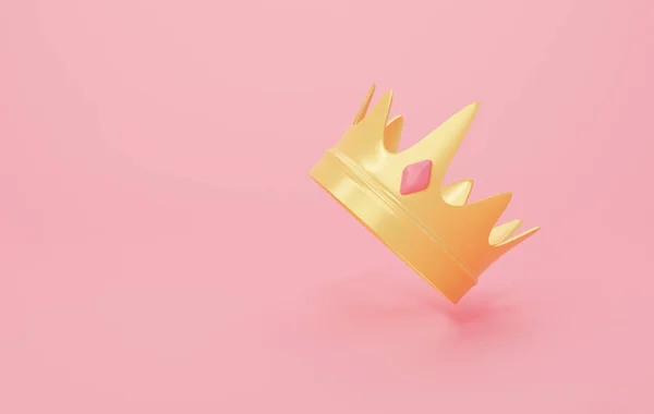 Corona de oro 3d sobre fondo rosa. El concepto de éxito, logro, prima vip. renderizado 3d —  Fotos de Stock