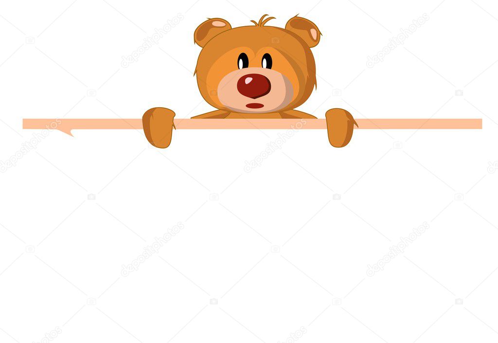 Bear toy with text field on a white background