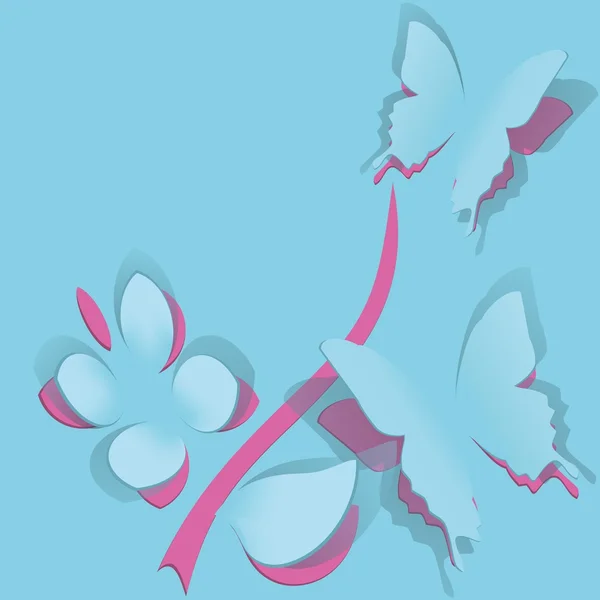 Flor de papel con plantilla de tarjeta de felicitación vector mariposa — Vector de stock