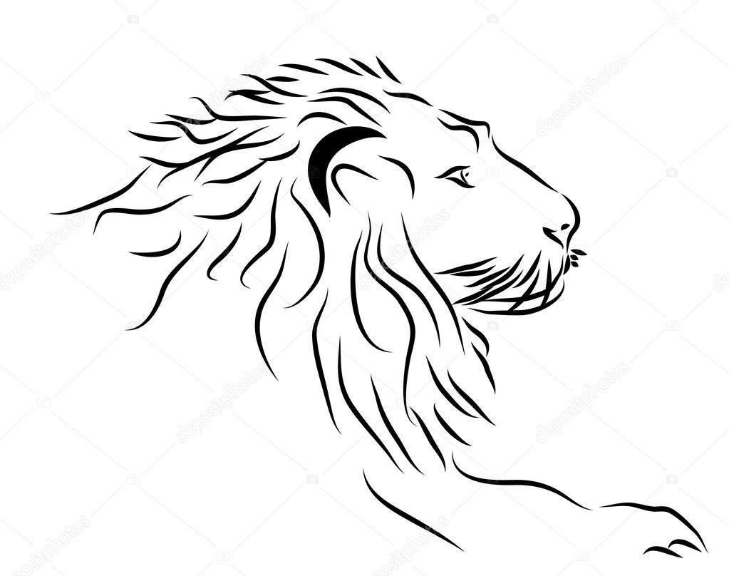 A Lion head logo in black and white.