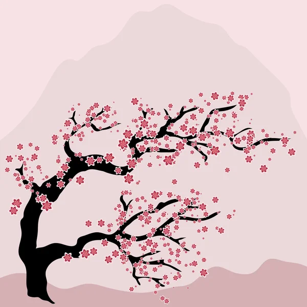 Oriental cherry blossoming — Stock Vector