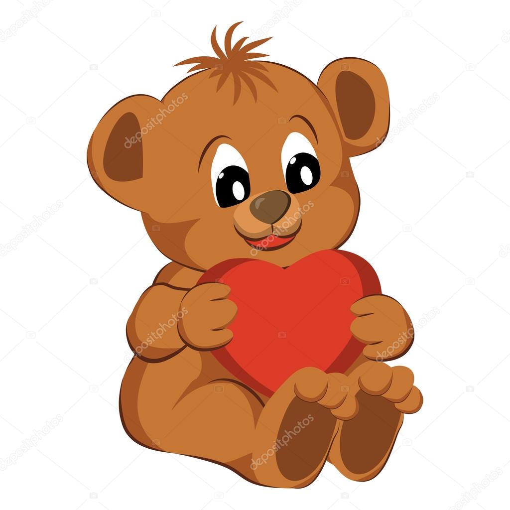 Bear toy with heart on a white background. Vector illustration.