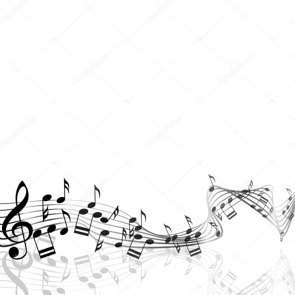 Musical notes staff background on white. Vector illustration.