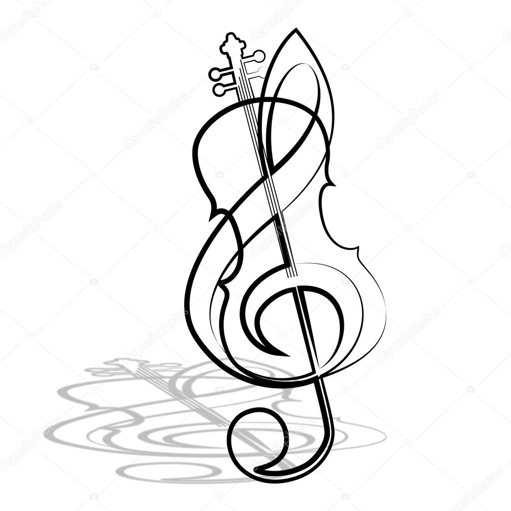 Violin and treble clef. Vector illustration