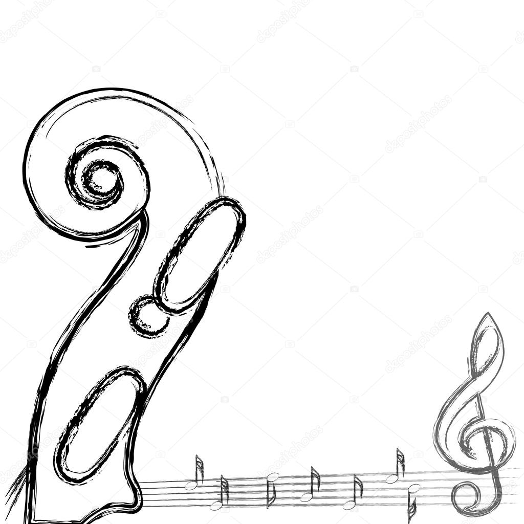 Musical notes with violin background on white.