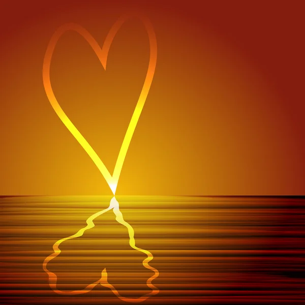 Lever de soleil sur la mer avec un cœur — Image vectorielle