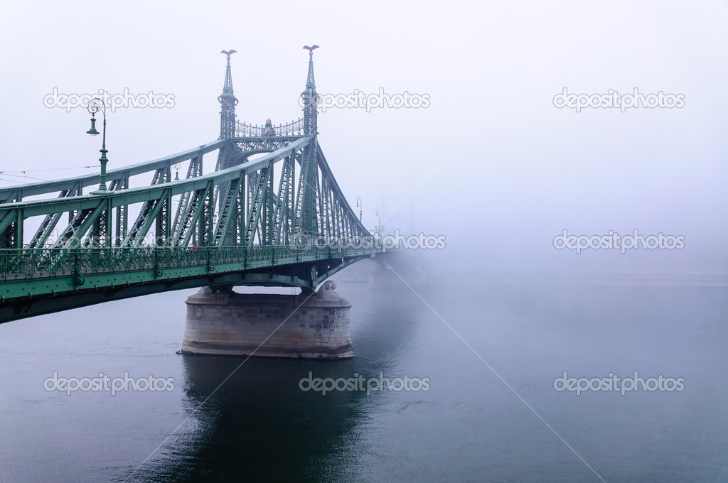 Bridge in fog in Budapest