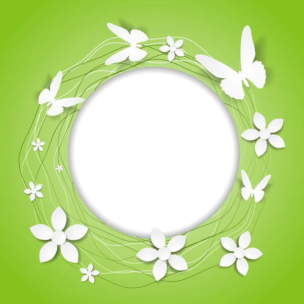 Kağıt kelebekler ile yuvarlak çerçeve çiçek