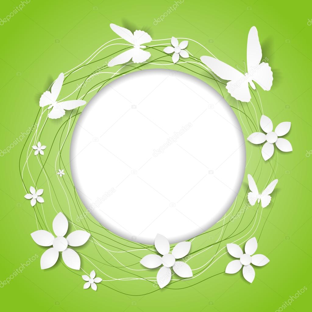 Paper floral round frame with butterflies