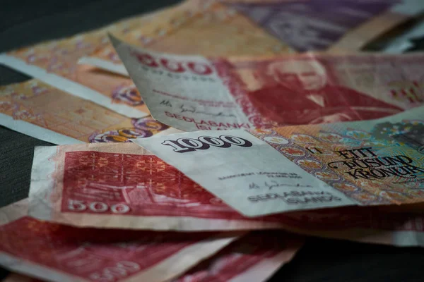 Bin Kronur Banknotunu Diğer Banknotları Kapatın Seçici Odaklanma Zlanda Parası — Stok fotoğraf