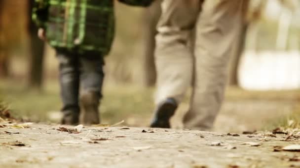 Сердечность слова дорогой папа во время ходьбы в Осенний парк — стоковое видео