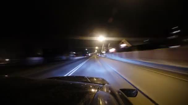 Fast moving car on the night road timelapse footage — Stock Video