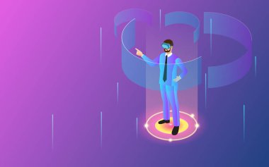 Geleceğin dijital teknolojisi metaverse ve Blockchain kavramı, Fütürist Ton arka planı. Vektör illüstrasyonu E10