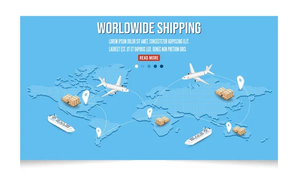 Modern World Wide International Shipping Business Isometric Concept Export Import — Vetor de Stock