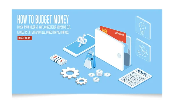 Managing Your Personal Budget Planning Concept Colorful Isometric Web Banner — Archivo Imágenes Vectoriales