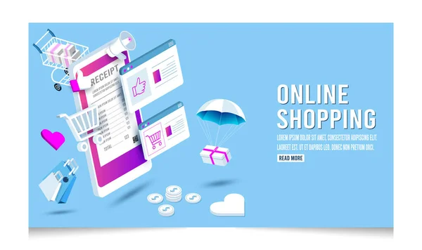Online Shopping Konzept Für Website Mobile Anwendung Web Banner Infografiken — Stockvektor