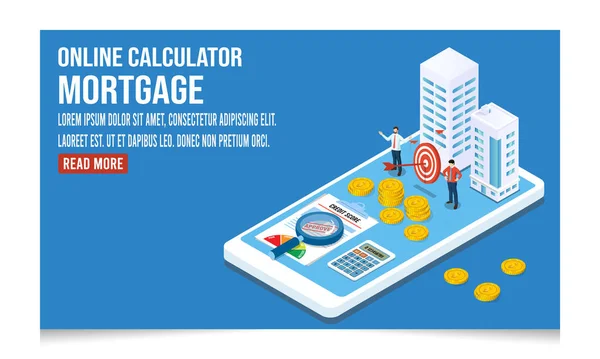 Calculatrice Isométrique Ligne Concept Hypothécaire Avec Calculateur Taux Hypothécaire Prêt — Image vectorielle